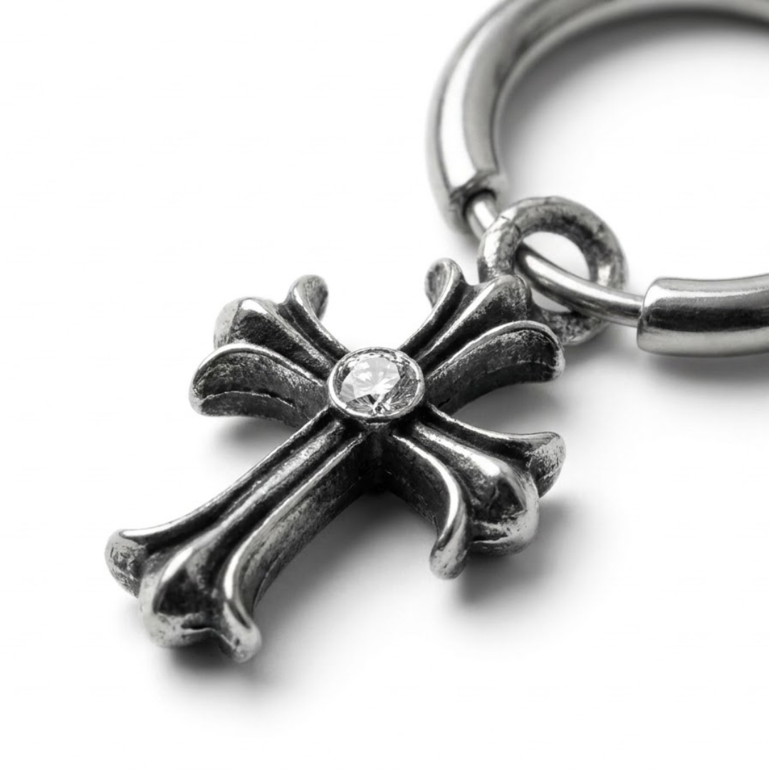 Ornate Cross Hoop Earring Pair