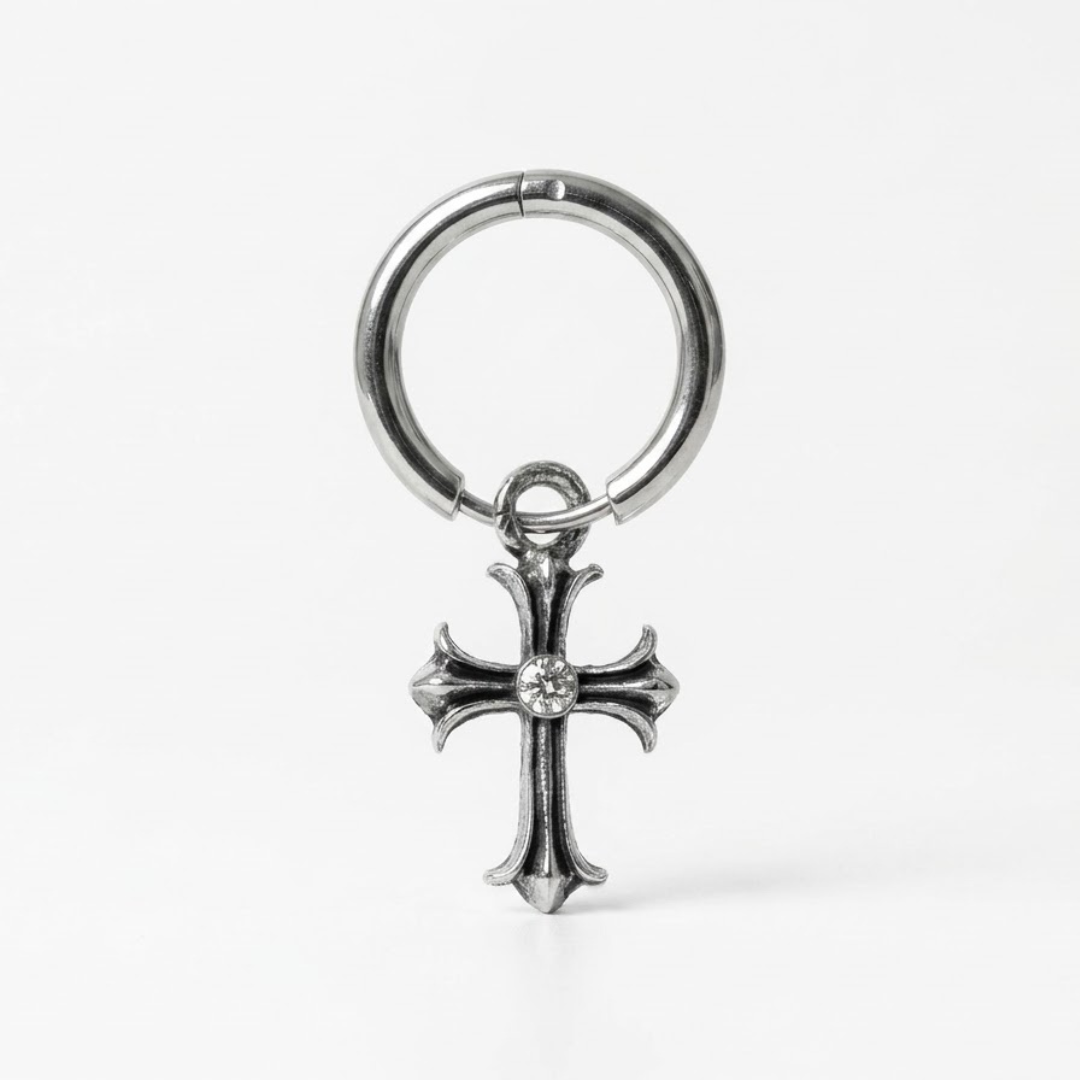Ornate Cross Hoop Earring Pair