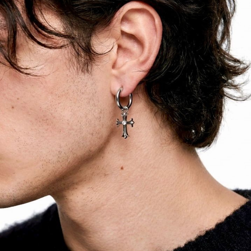 Ornate Cross Hoop Earring Pair