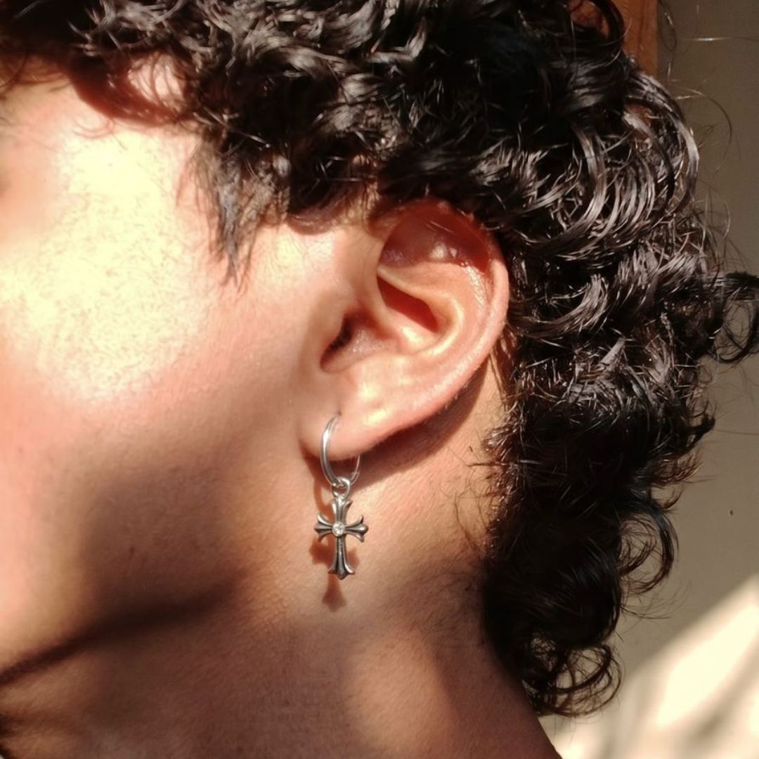 Ornate Cross Hoop Earring Pair