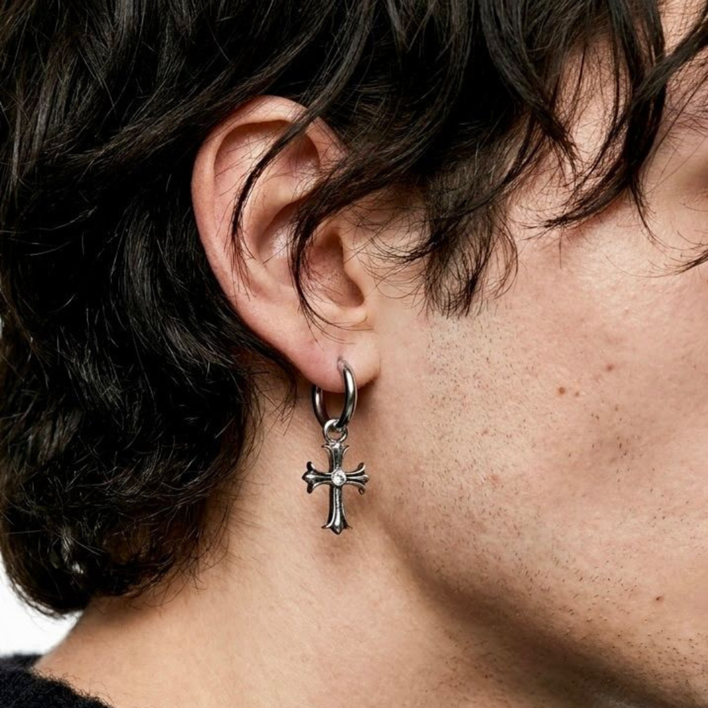 Ornate Cross Hoop Earring Pair